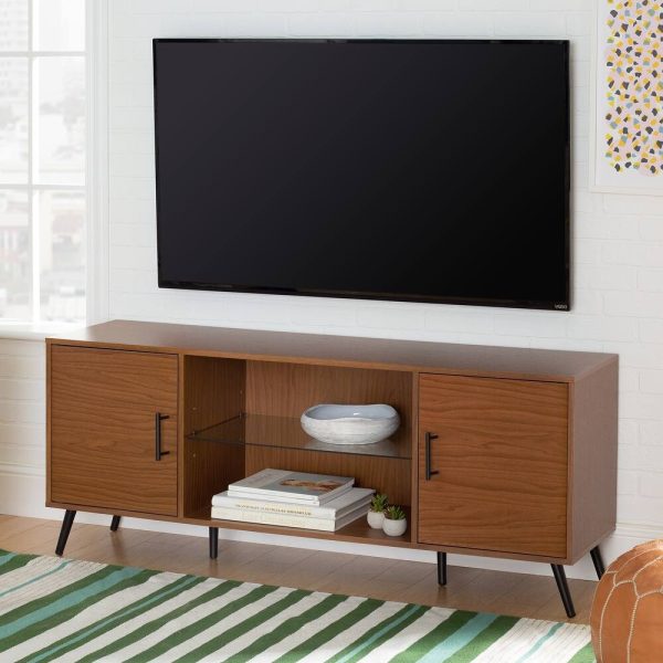Mid-Century 2-Door Dark Walnut TV Stand