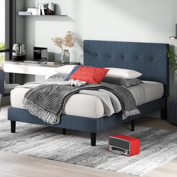 Zinus Upholstered Navy Platform Bed