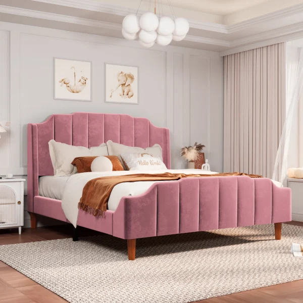 Allewie Vertical Line Velvet Bed Frame